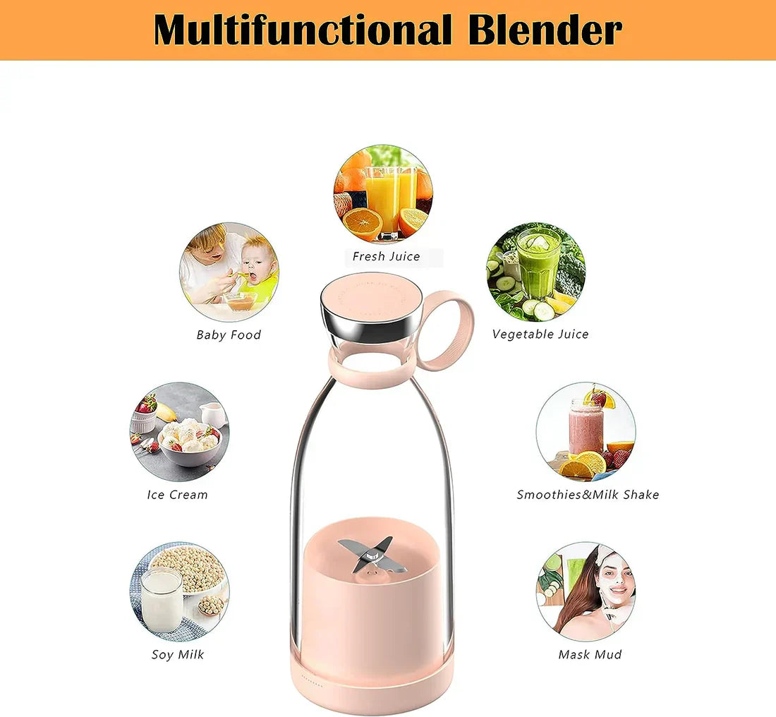 Multifunctional blender with various food items it can prepare on a white background