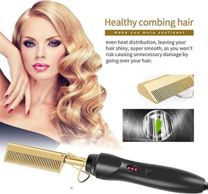 Electric Hot Comb Hair Straightener – Fast Heating Brush with Anti-Scald Technology