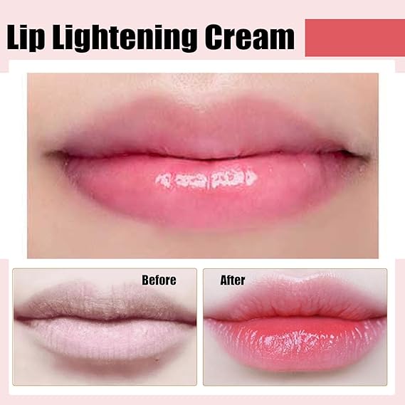 Lip lightening cream before and after application on lips.