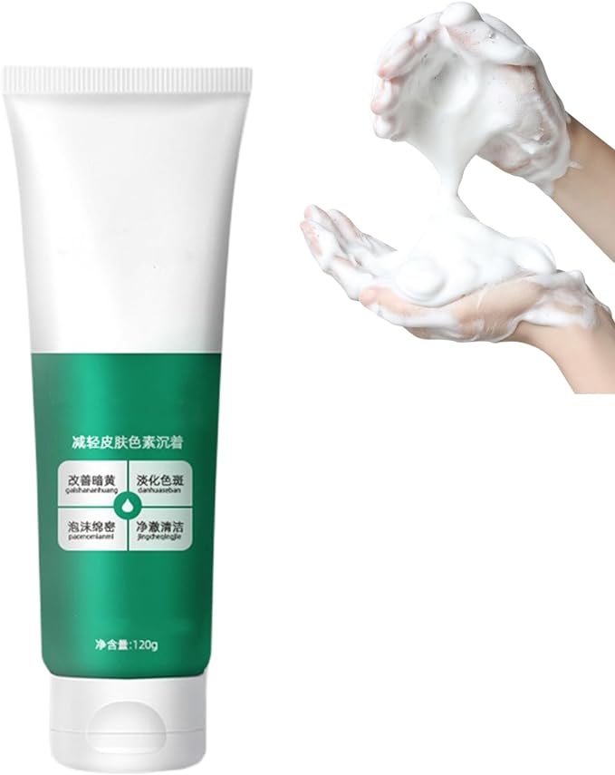 Tube of skincare product with hands applying cream on a white background